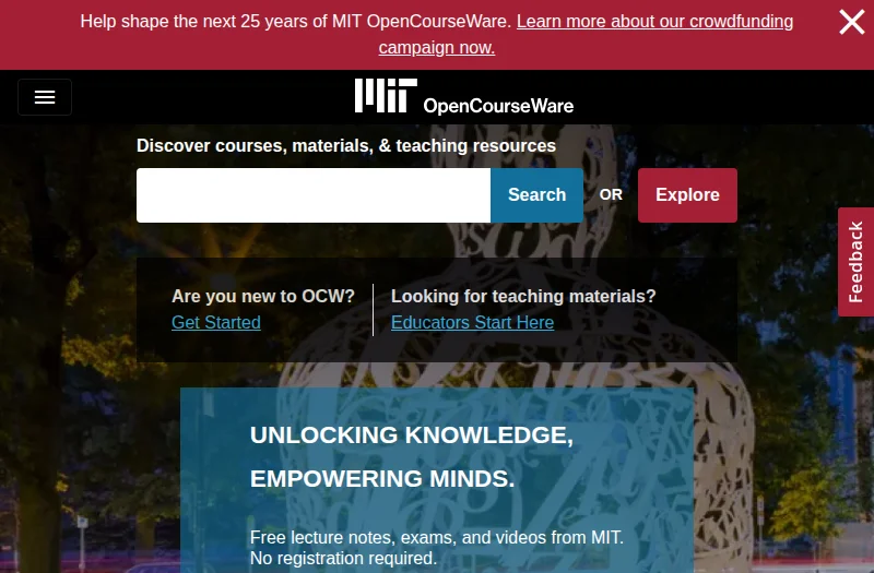 MIT OpenCourseWare（麻省理工公开课）官网