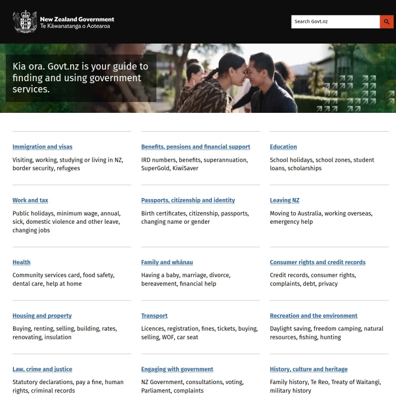 新西兰政府门户（Govt.nz）官方网站