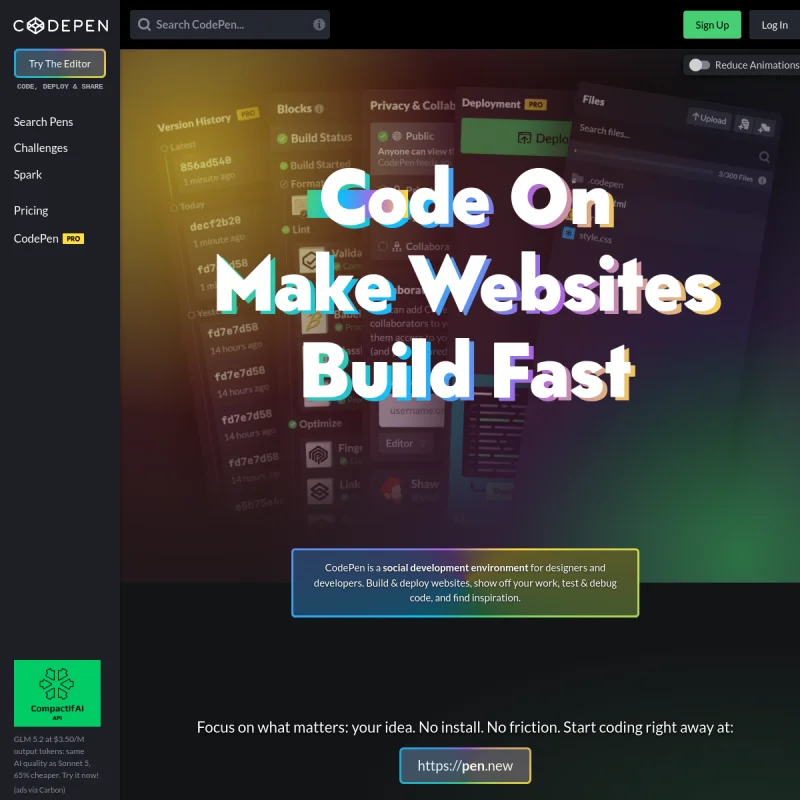 CodePen – 全球顶尖前端代码游乐场、HTML/CSS/JS 创意特效与社区展示