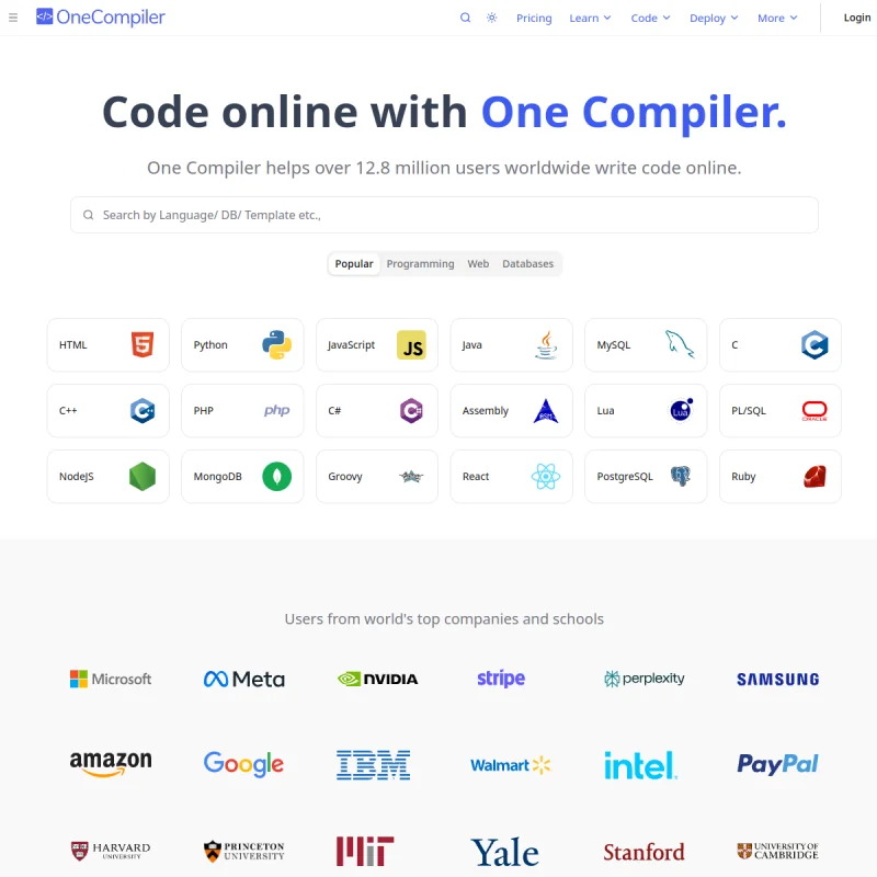 OneCompiler – 极速轻量多语言在线编译器、代码运行与数据库查询工具