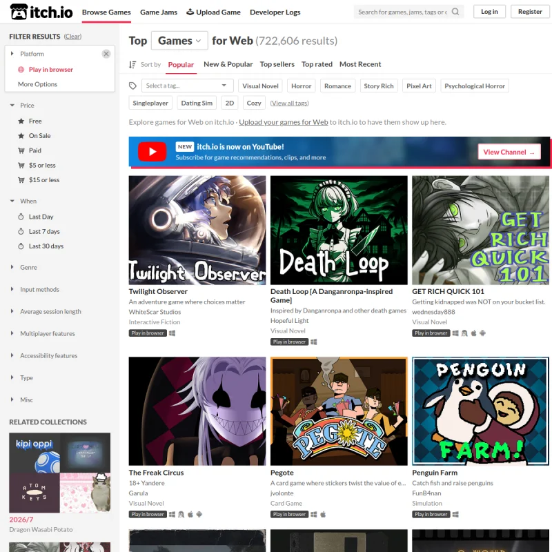 itch.io 网页端独立游戏专区 – 全球独立游戏制作人前沿创意实验与免安装试玩