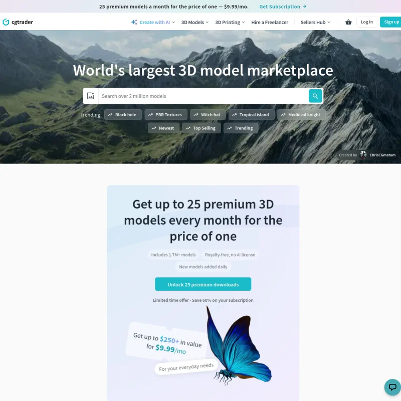 CGTrader – 全球顶级高精度 3D 模型交易市场与数字资产外包设计平台