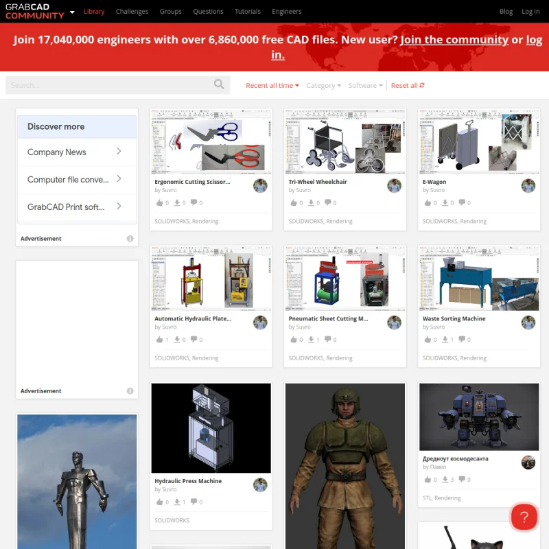 GrabCAD Community Library – 全球最大工程师免费机械 CAD 模型与 3D 设计图纸社区