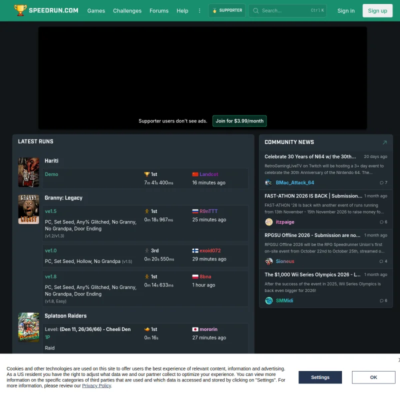 Speedrun.com – 全球最大电子游戏速通 (Speedrun) 世界纪录权威认证排行榜与路线库