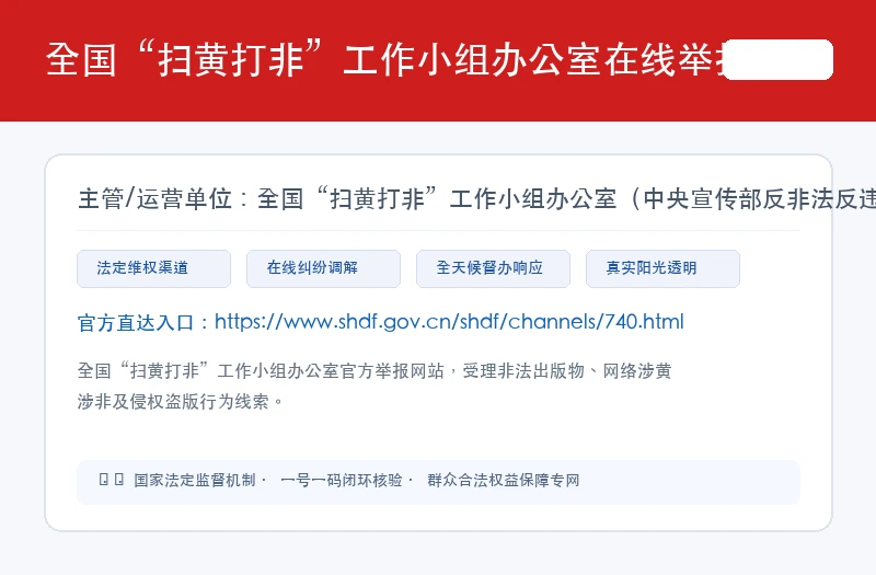 全国“扫黄打非”工作小组办公室在线举报 平台官网界面